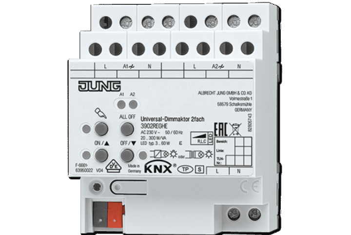 JUNG 2 channels KNX dimmer actuator 2x300W 3902REGHE