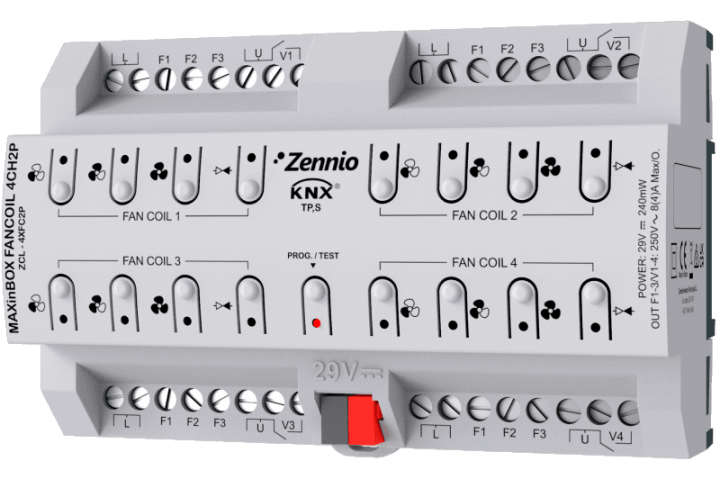 Zennio Fan coil controller for up to 4 units of 2-pipes fan coil KNX ZCL-4XFC2P