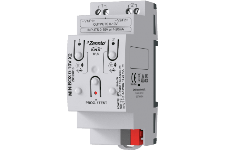 Zennio MINiBOX 0-10V X2 Multifunction actuator with 2 0-10 V input/output analog channels ZIO2X010