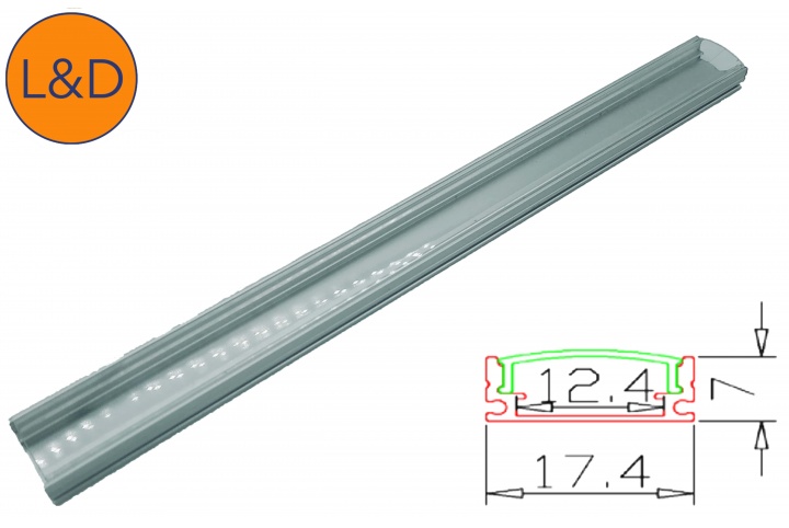 Transparent finish aluminium profile for IP20 white LED strip