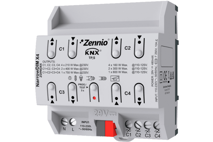 Zennio NarrowDIM X4.  universal dimmer. 4 channels. ZDINDX4